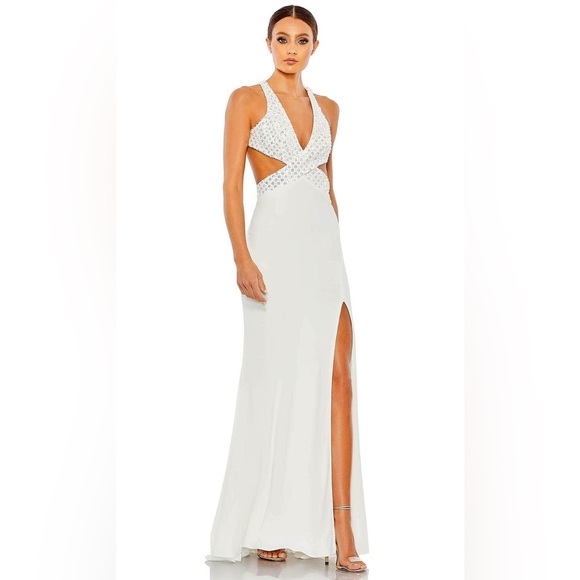 Mac Duggal Dresses & Skirts - NWT $298 Mac Duggal 68166 Sequined Plunge Neck Dress beaded bridal white Maxi
